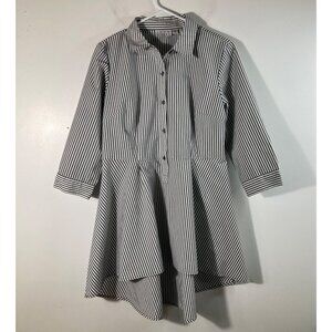 Womens Joan Rivers Peplum Hi‎ Lo Tunic Shirt Asymmetrical Gray White 10